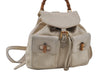 Authentic GUCCI Bamboo Drawstring Backpack Leather White 3647I