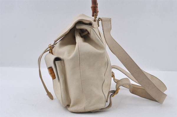 Authentic GUCCI Bamboo Drawstring Backpack Leather White 3647I