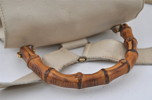 Authentic GUCCI Bamboo Drawstring Backpack Leather White 3647I