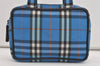 Authentic BURBERRY Vintage Check Hand Bag Pouch Purse Nylon Leather Blue 3649I