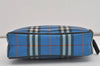 Authentic BURBERRY Vintage Check Hand Bag Pouch Purse Nylon Leather Blue 3649I