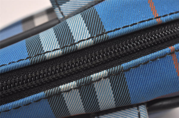 Authentic BURBERRY Vintage Check Hand Bag Pouch Purse Nylon Leather Blue 3649I