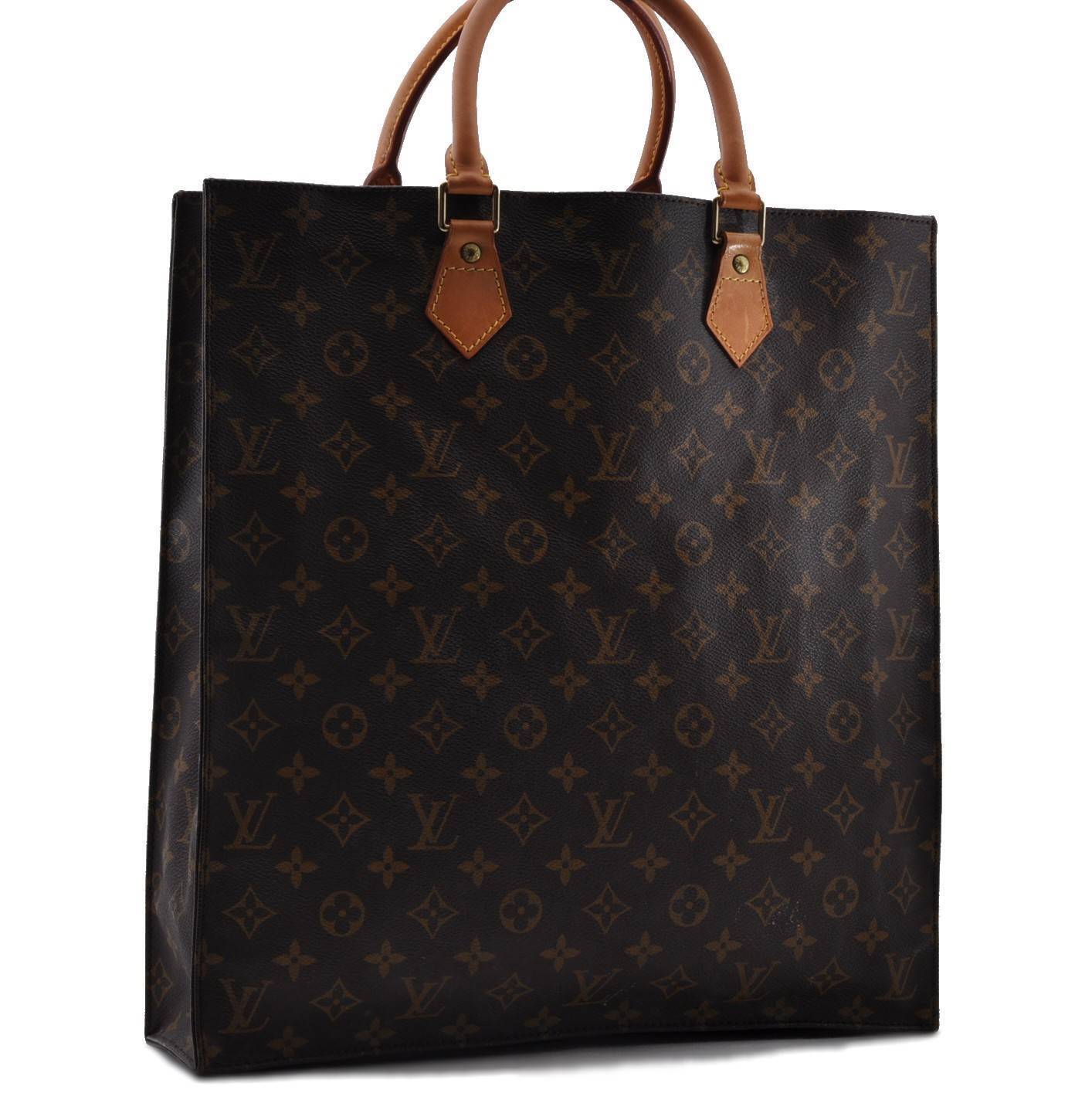 Authentic Louis Vuitton Monogram Sac Plat Hand Bag M51140 LV Junk 3651C