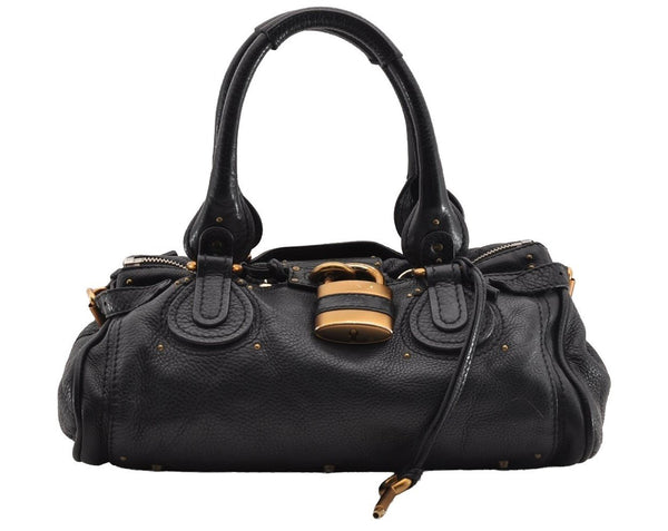 Authentic Chloe Paddington Vintage Leather Shoulder Hand Bag Purse Black 3653I