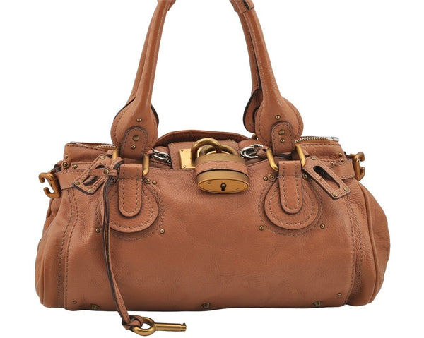 Authentic Chloe Paddington Leather Shoulder Hand Bag Brown 3658I