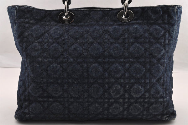 Authentic Christian Dior Lady Dior Cannage Denim 2Way Hand Bag Blue 3659I