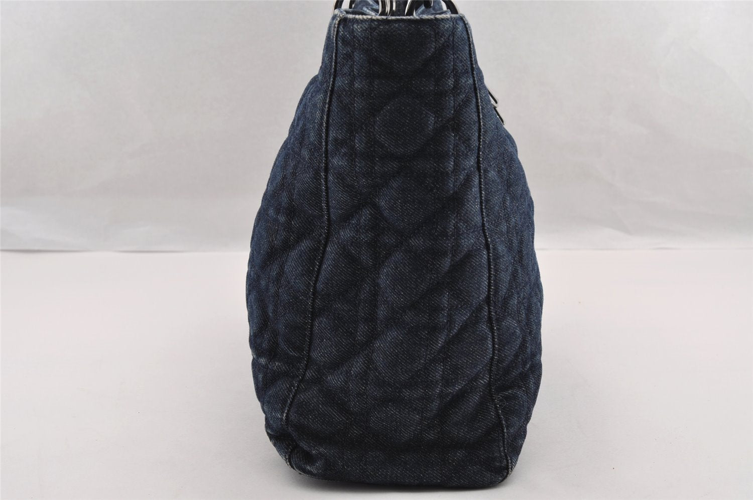 Authentic Christian Dior Lady Dior Cannage Denim 2Way Hand Bag Blue 3659I