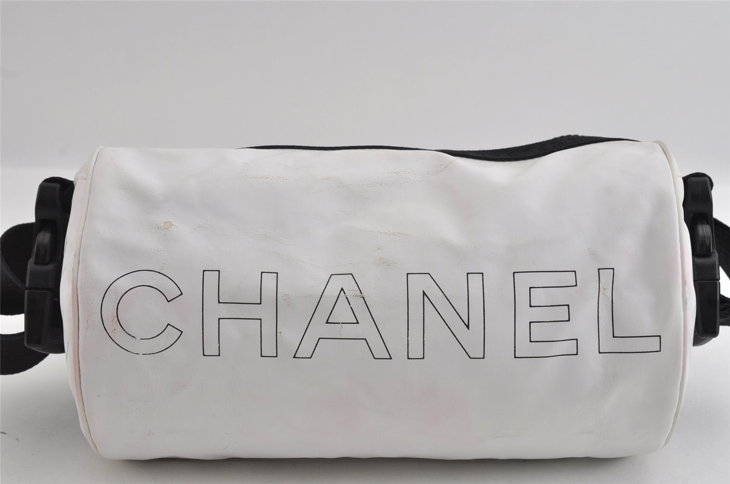 Authentic CHANEL Sports Line CC Logo Shoulder Cross Body Bag PVC White 3660I