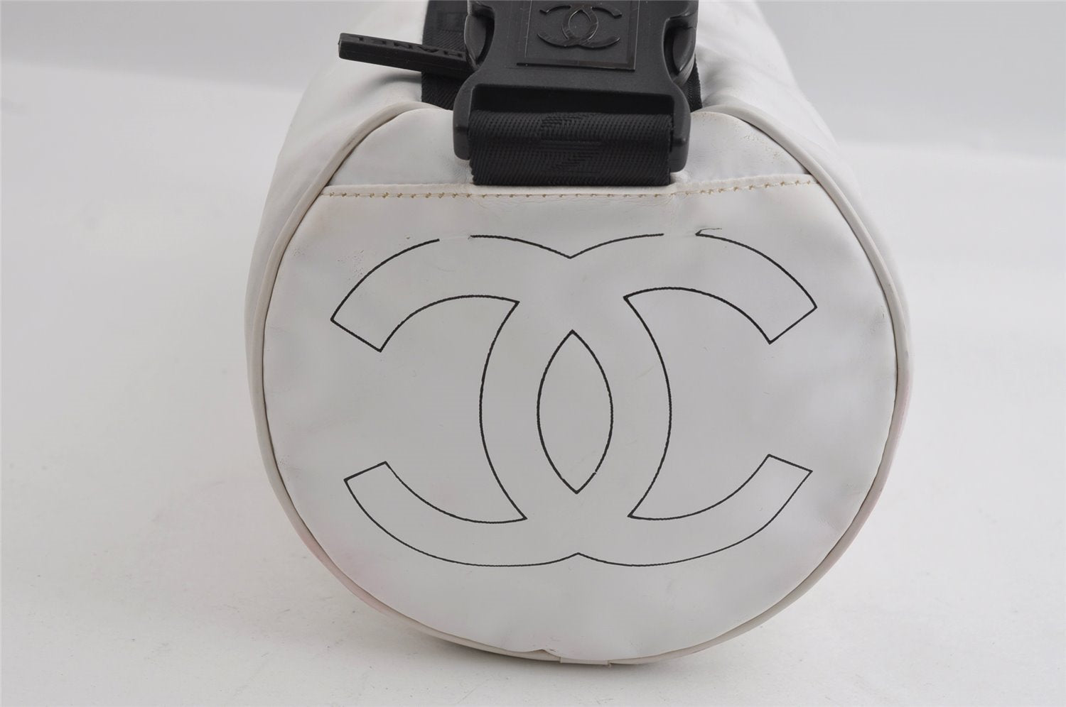 Authentic CHANEL Sports Line CC Logo Shoulder Cross Body Bag PVC White 3660I