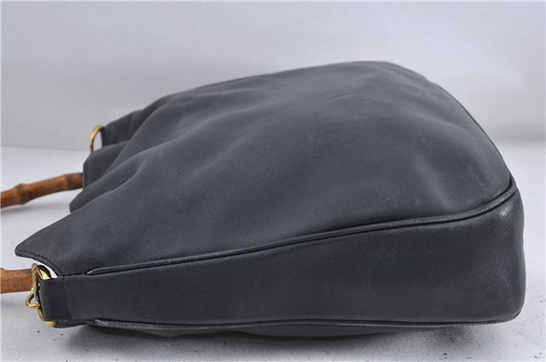 Authentic GUCCI Bamboo 2Way Shoulder Bag Purse Leather 0011577 Black Junk 3662C