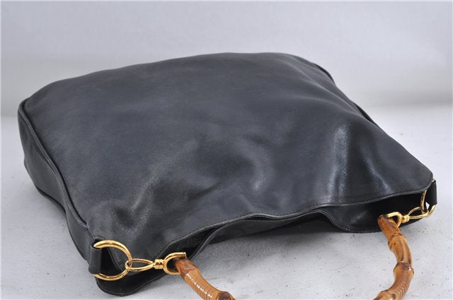 Authentic GUCCI Bamboo 2Way Shoulder Bag Purse Leather 0011577 Black Junk 3662C