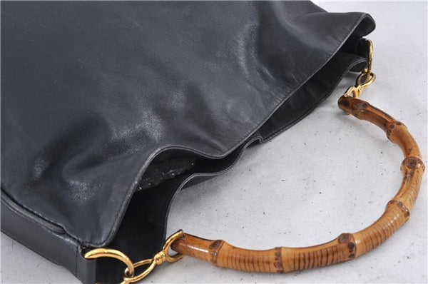 Authentic GUCCI Bamboo 2Way Shoulder Bag Purse Leather 0011577 Black Junk 3662C