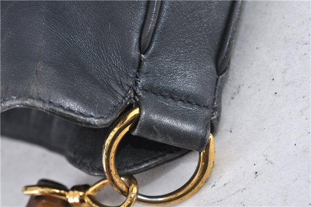 Authentic GUCCI Bamboo 2Way Shoulder Bag Purse Leather 0011577 Black Junk 3662C