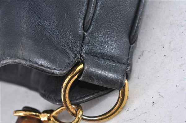 Authentic GUCCI Bamboo 2Way Shoulder Bag Purse Leather 0011577 Black Junk 3662C