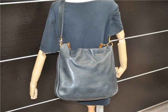 Authentic GUCCI Bamboo 2Way Shoulder Bag Purse Leather 0011577 Black Junk 3662C