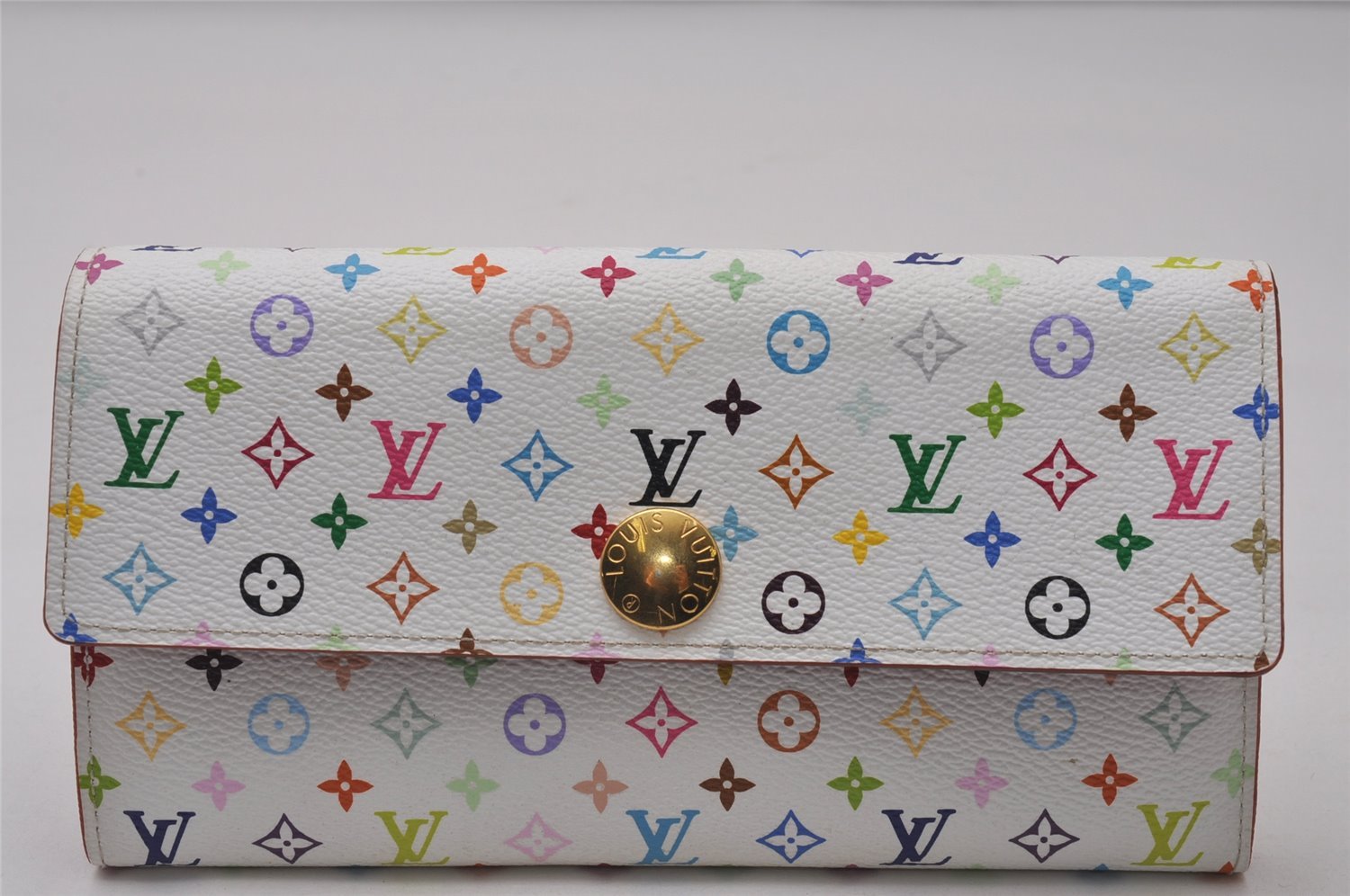 Auth Louis Vuitton Monogram Multicolor Portefeuille Sarah Wallet M93745 LV 3664I