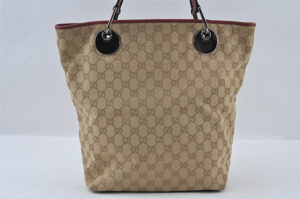 Authentic GUCCI Eclipse Shoulder Tote Bag GG Canvas Leather 120840 Beige 3666I