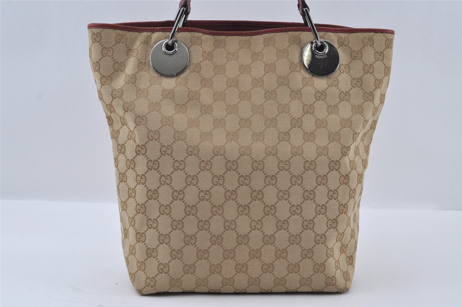 Authentic GUCCI Eclipse Shoulder Tote Bag GG Canvas Leather 120840 Beige 3666I