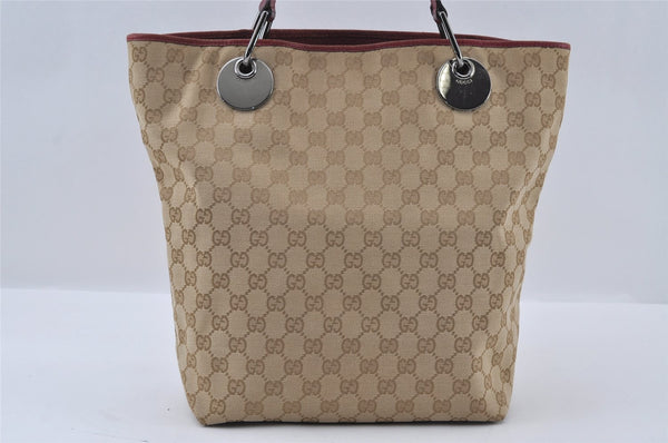 Authentic GUCCI Eclipse Shoulder Tote Bag GG Canvas Leather 120840 Beige 3666I