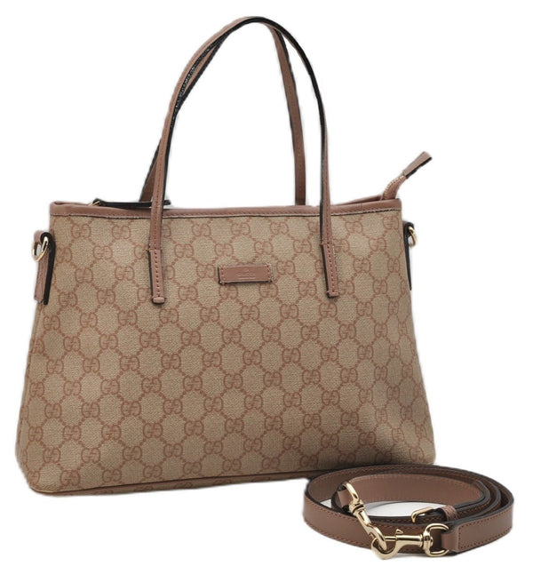 Authentic GUCCI 2Way Shoulder Hand Bag GG PVC Leather 353440 Beige Pink 3676F