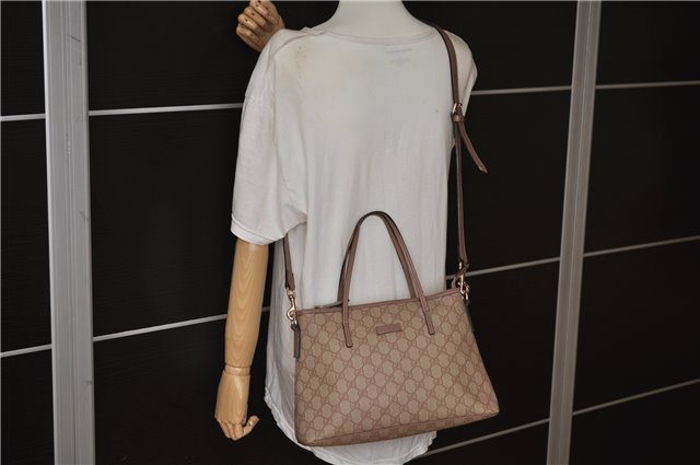Authentic GUCCI 2Way Shoulder Hand Bag GG PVC Leather 353440 Beige Pink 3676F