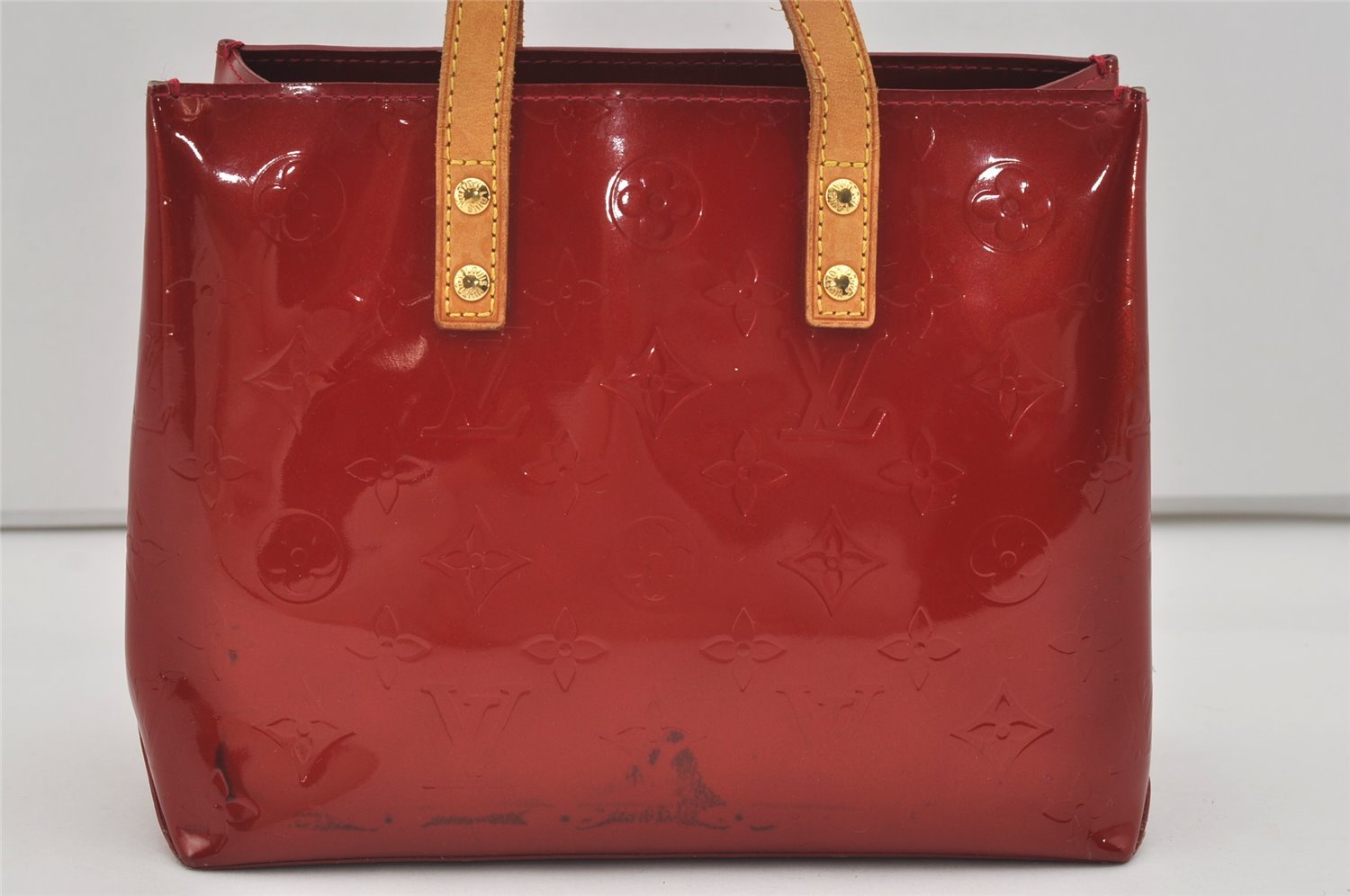 Authentic Louis Vuitton Vernis Reade PM Hand Bag Red M91088 LV 3681I