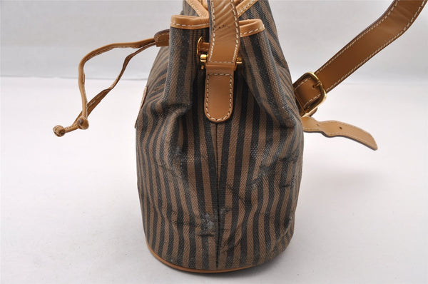 Authentic FENDI Pequin Drawstring Shoulder Bag PVC Leather Brown Junk 3682I