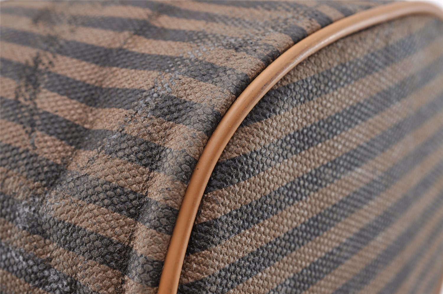 Authentic FENDI Pequin Drawstring Shoulder Bag PVC Leather Brown Junk 3682I