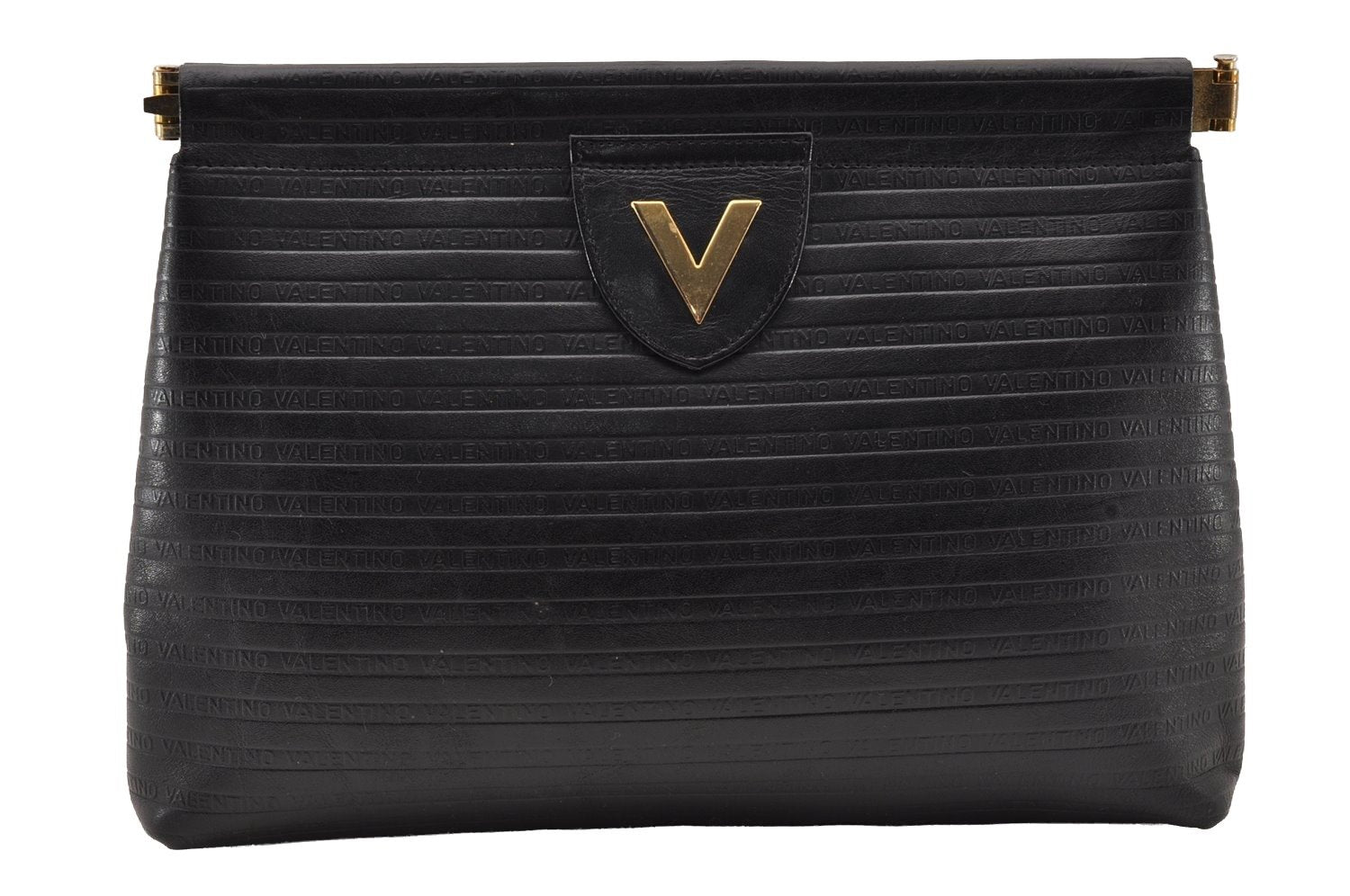 Authentic VALENTINO Vintage Clutch Hand Bag Purse Leather Black 3685I