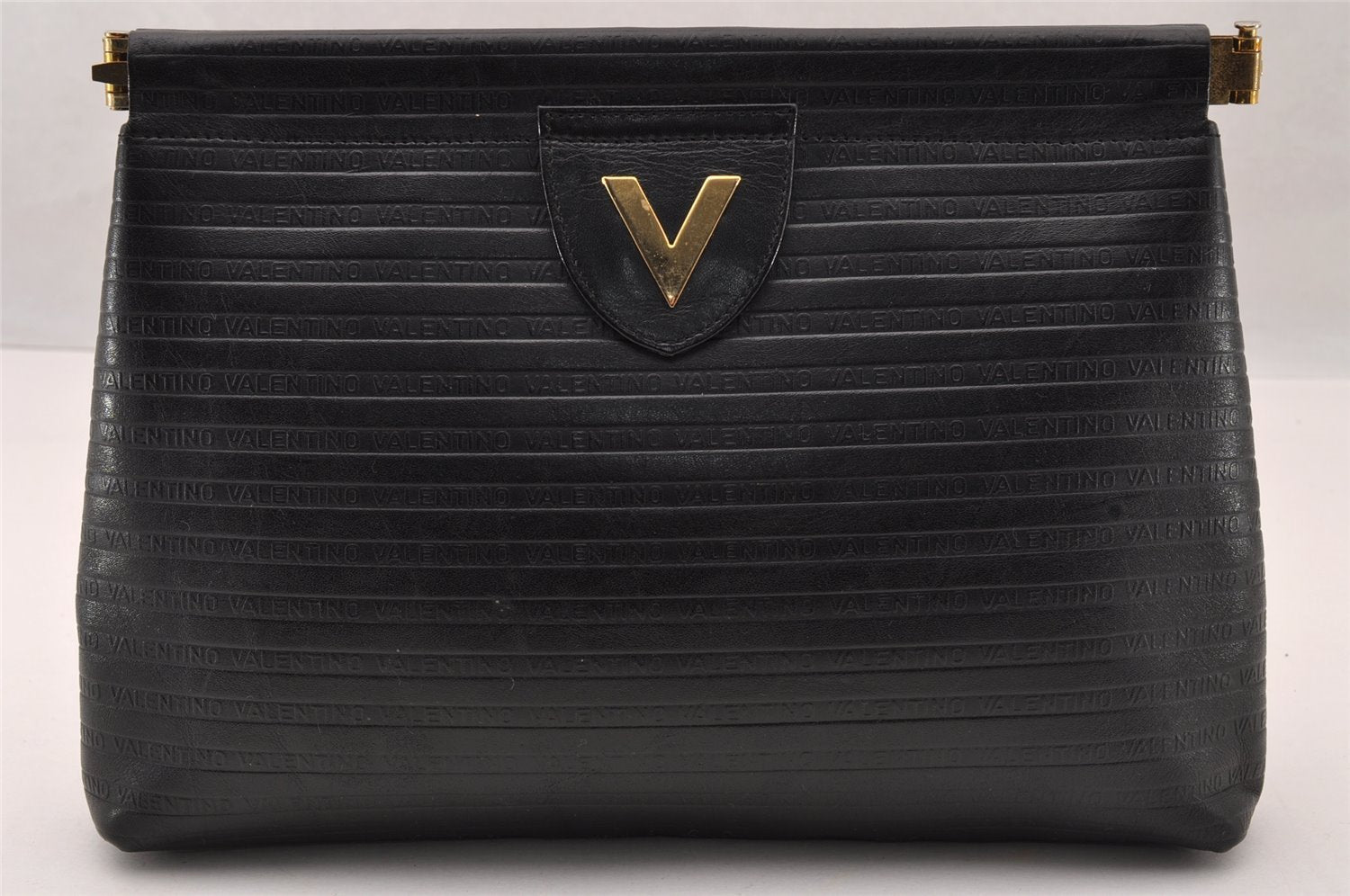Authentic VALENTINO Vintage Clutch Hand Bag Purse Leather Black 3685I