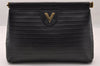 Authentic VALENTINO Vintage Clutch Hand Bag Purse Leather Black 3685I