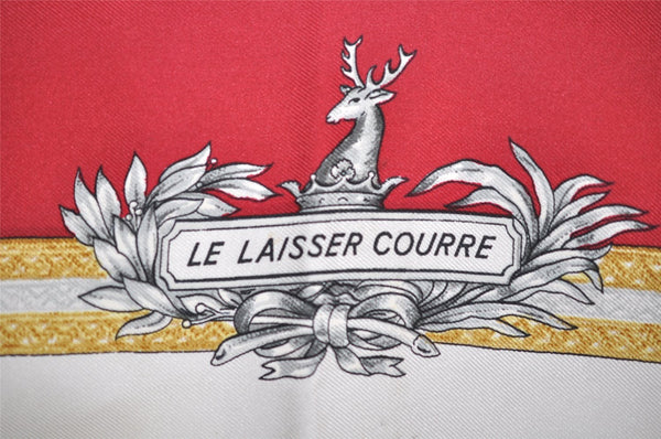 Authentic HERMES Carre 90 Scarf "LE LAISSER COURRE" Silk Bordeaux Red 3688I