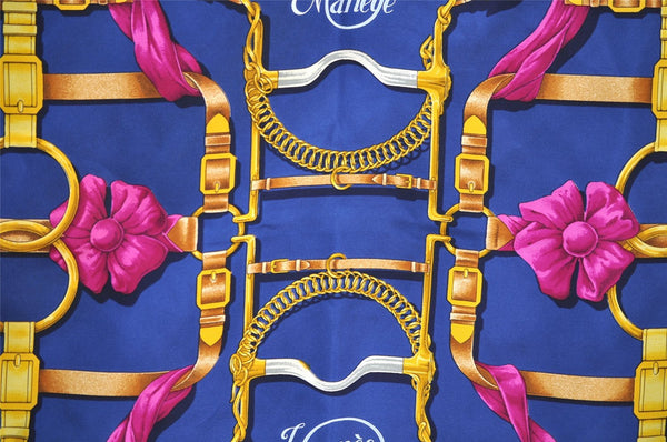 Authentic HERMES Carre 90 Scarf "Grand Manege" Silk Navy 3690I