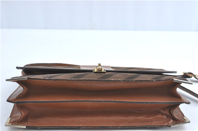 Authentic BALENCIAGA BB Monogram Shoulder Cross Bag Canvas Leather Brown 3691C
