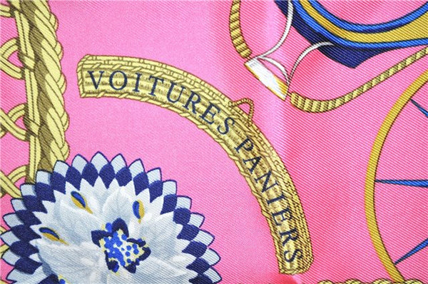 Authentic HERMES Carre 90 Scarf "VOITURES PANIERS" Silk Pink 3691F