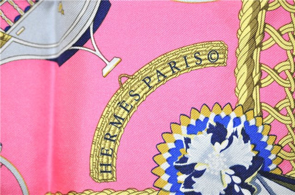 Authentic HERMES Carre 90 Scarf "VOITURES PANIERS" Silk Pink 3691F