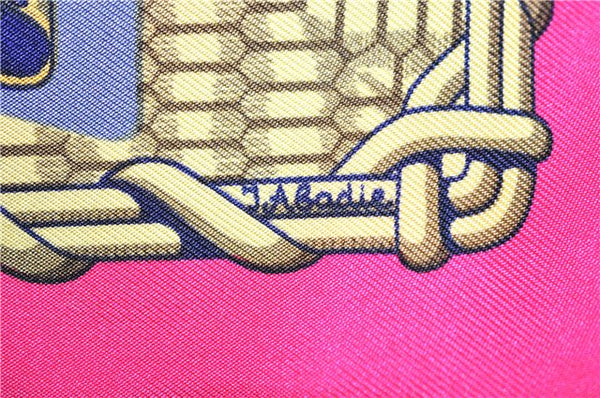 Authentic HERMES Carre 90 Scarf "VOITURES PANIERS" Silk Pink 3691F