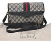Authentic GUCCI Sherry Line Shoulder Cross Bag GG PVC Leather Navy Blue 3694I
