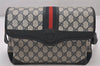 Authentic GUCCI Sherry Line Shoulder Cross Bag GG PVC Leather Navy Blue 3694I