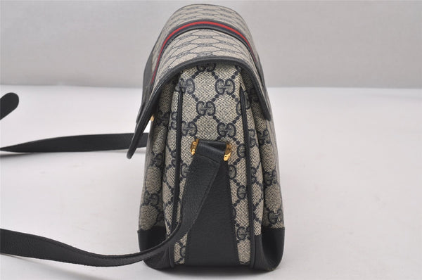 Authentic GUCCI Sherry Line Shoulder Cross Bag GG PVC Leather Navy Blue 3694I