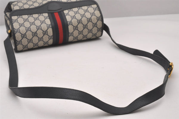 Authentic GUCCI Sherry Line Shoulder Cross Bag GG PVC Leather Navy Blue 3694I