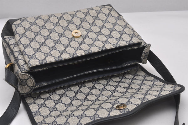 Authentic GUCCI Sherry Line Shoulder Cross Bag GG PVC Leather Navy Blue 3694I