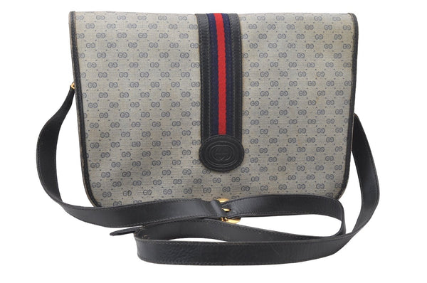 Authentic GUCCI Micro GG PVC Leather Shoulder Cross Body Bag Navy Blue 3696I