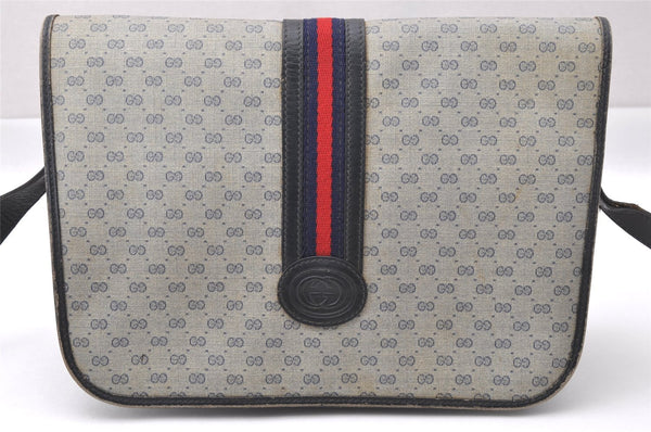 Authentic GUCCI Micro GG PVC Leather Shoulder Cross Body Bag Navy Blue 3696I