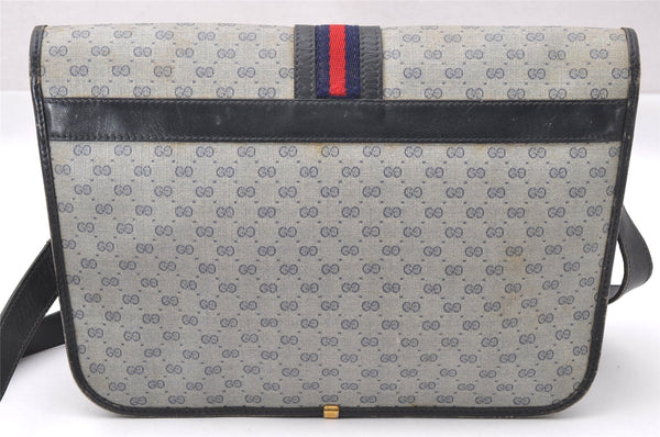 Authentic GUCCI Micro GG PVC Leather Shoulder Cross Body Bag Navy Blue 3696I