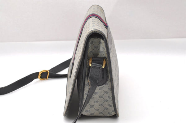 Authentic GUCCI Micro GG PVC Leather Shoulder Cross Body Bag Navy Blue 3696I