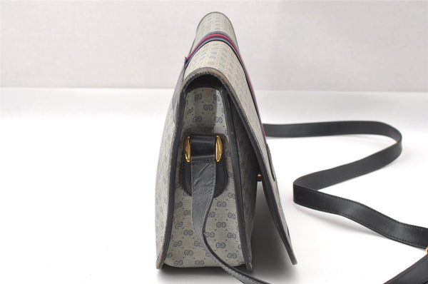 Authentic GUCCI Micro GG PVC Leather Shoulder Cross Body Bag Navy Blue 3696I