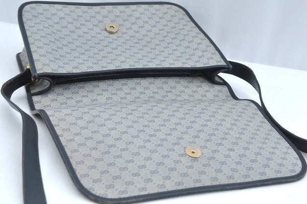 Authentic GUCCI Micro GG PVC Leather Shoulder Cross Body Bag Navy Blue 3696I