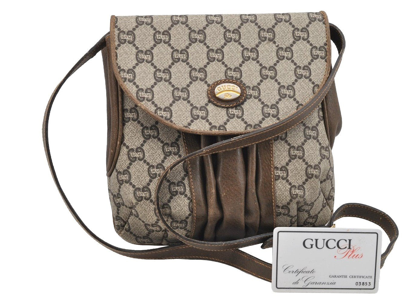 Authentic GUCCI GG Plus Shoulder Cross Body Bag PVC Leather Brown Junk 3699I