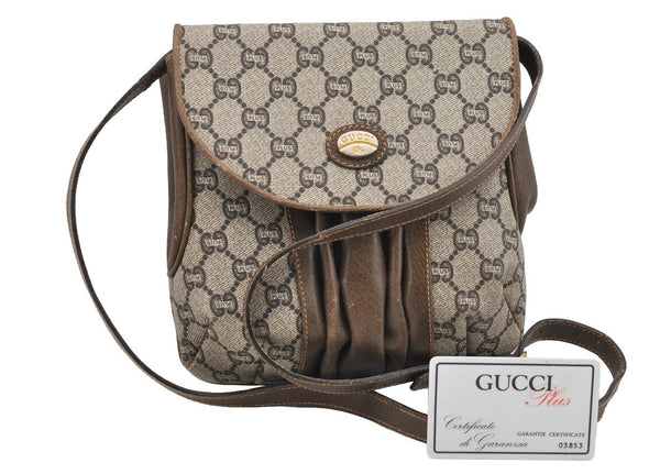 Authentic GUCCI GG Plus Shoulder Cross Body Bag PVC Leather Brown Junk 3699I